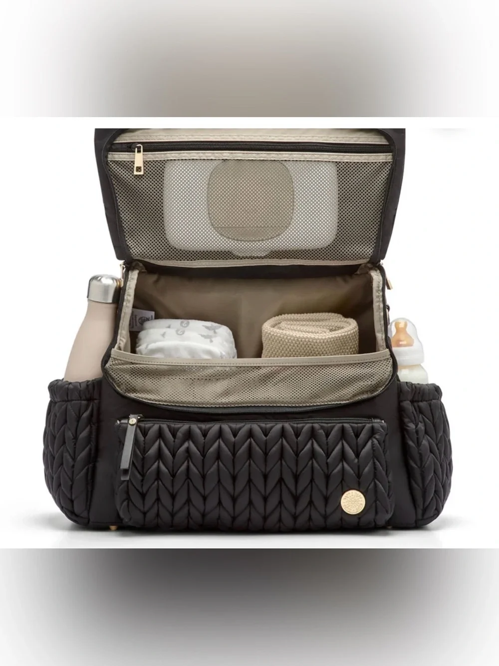 HAPP Black Quilted Diaper Bag Backpack / Convertible Travel Baby Bag